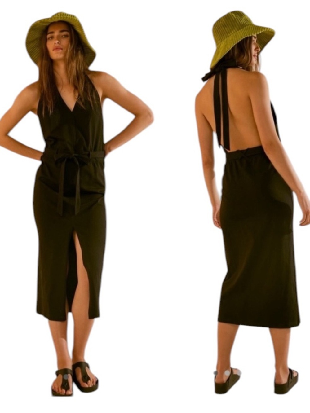 NWT Free People Cotton Beach Randi Midi Knit Halter Dress Black Size S
